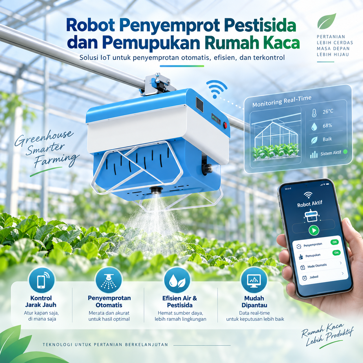 Robot Penyemprot Pestisida dan Pemupukan Rumah Kaca