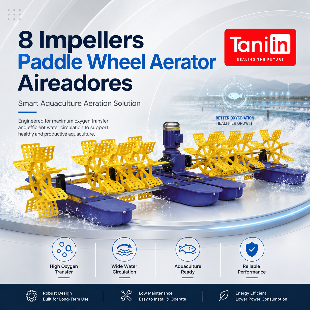 8 impellers paddle wheel aerator Aireadores