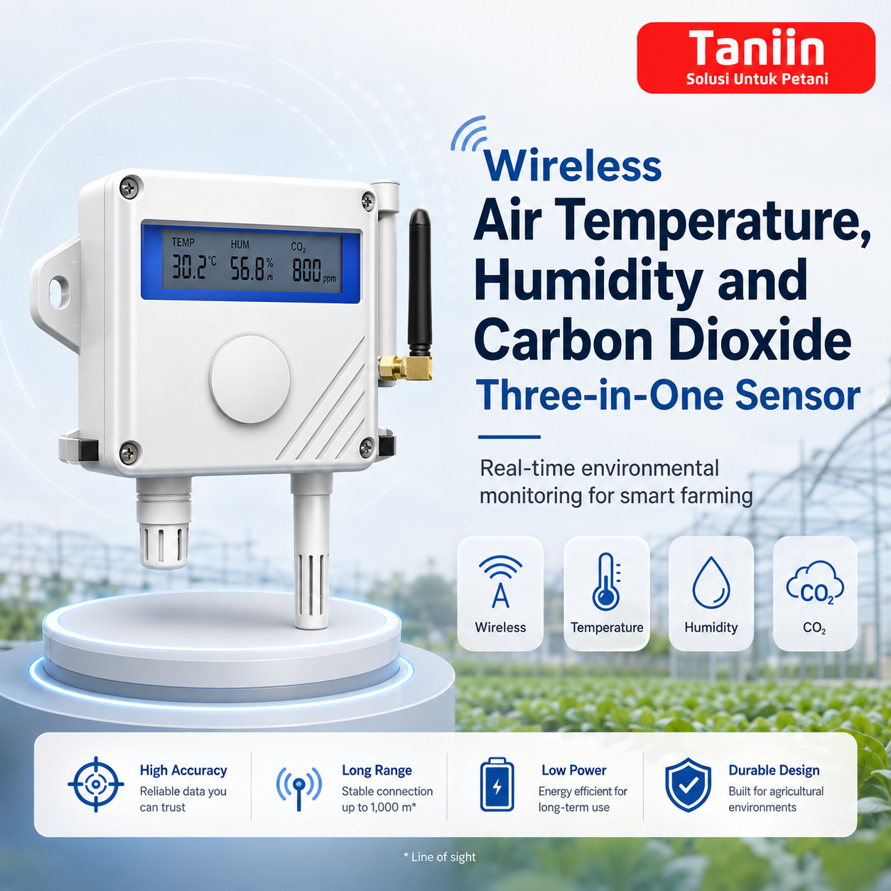 Wireless Air Temperature, Humidity and Carbon Dioxide Three-in-One Sensor